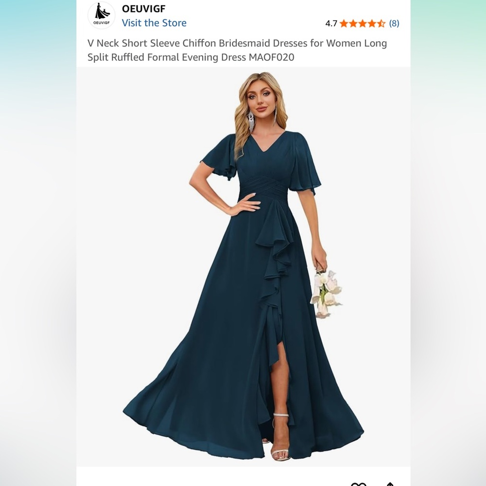 Elegant Navy Blue Chiffon Bridesmaid Dress